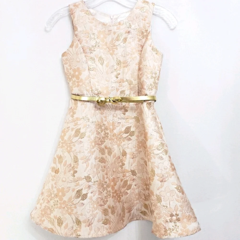 Place Peach/Gold Jacquard Floral Party Dress